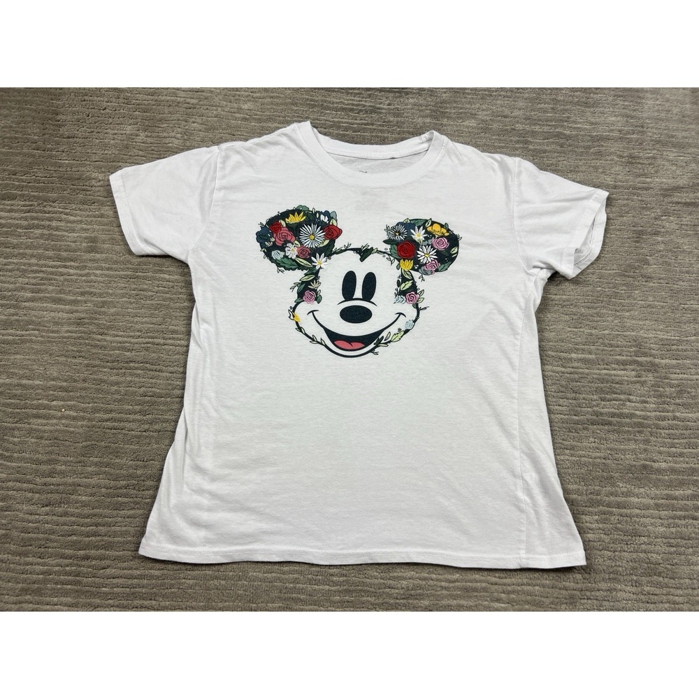 Disney Mickey Mouse Shirt Juniors Medium White Short Sleeve Cotton Blend